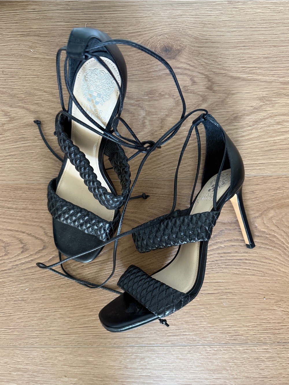 Vince Camuto Black Braided Lace-Up Stiletto Heels